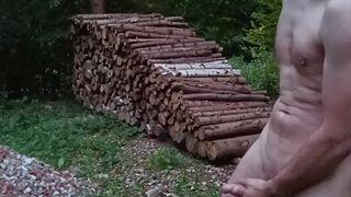 Real amateur public forest nude male masturbation